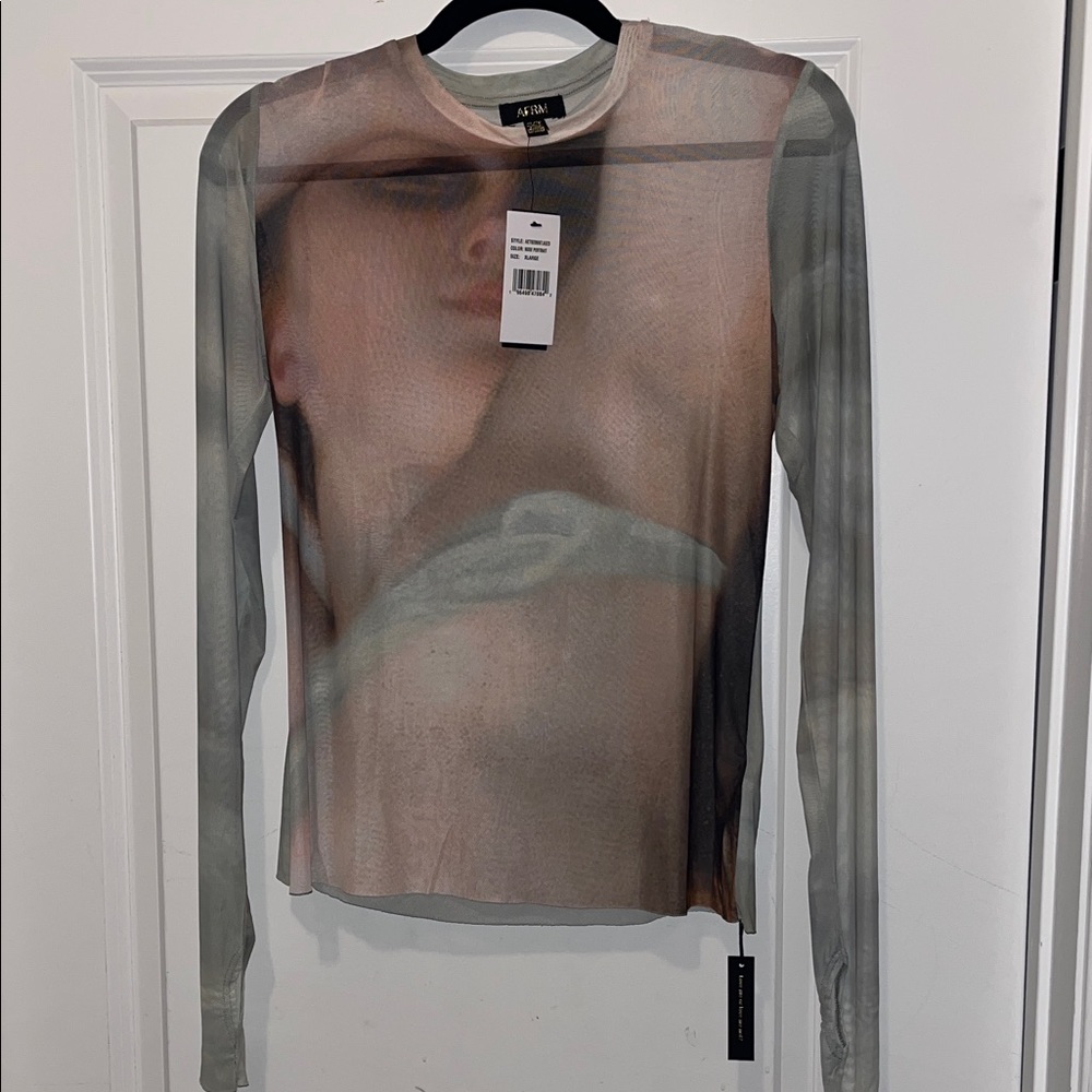 AFRM Artistic Print Long Sleeve Top - Gray and Beige